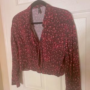 Zara blouse, button down, collard, cheetah, print, marrón, size s, like new